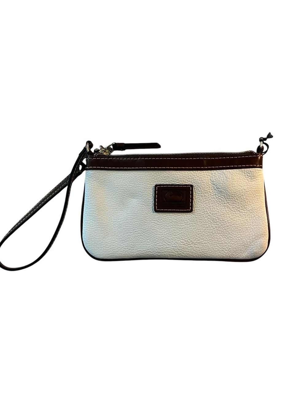 🆕 Dooney & Bourke White and Brown Leather Wristlet Clutch